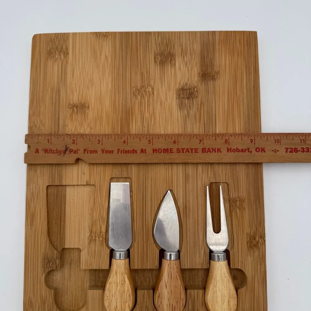 Bamboo Cheese Board Charcutterie Board with 3 Utensils Stainless Steel
